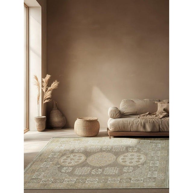 9x12 Gray Hand-Knotted Wool Rosette Medallions Geometric Modern Carpet Rug For Sale - Image 4 of 7