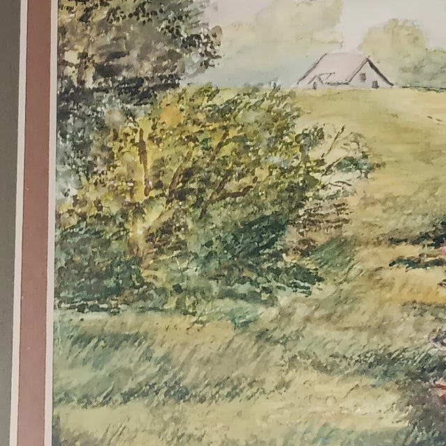 1910s Antique 1919 Vintage Landscape Watercolor Painting House Barn Dirt Road, Framed For Sale - Image 5 of 12