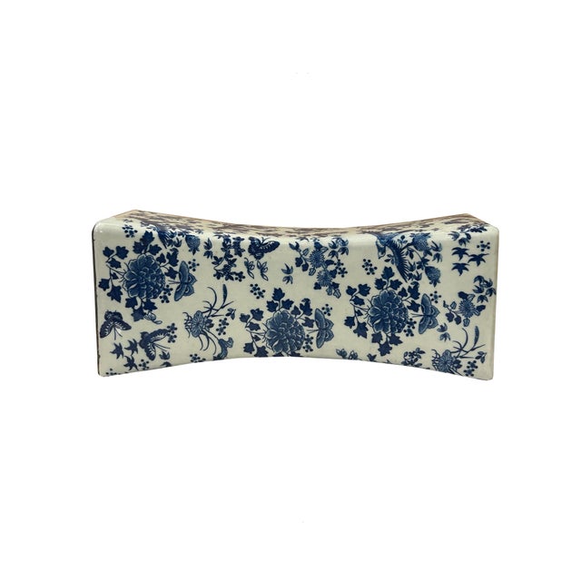 Chinese Blue White Porcelain Flowers Pillow Shape Display Art For Sale In San Francisco - Image 6 of 13