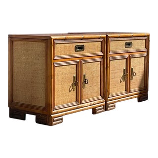 Late 20th Century Vintage Drexel Woven Rattan Nightstands - a Pair For Sale