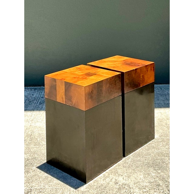 Vintage Parquet Burl Wood Drinks Tables - A Pair For Sale In West Palm - Image 6 of 6