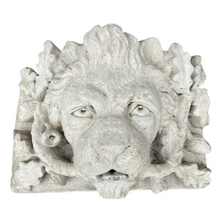 Cast Stone Lion Head Fountain Mask with Oak Leaves and Acorns For Sale