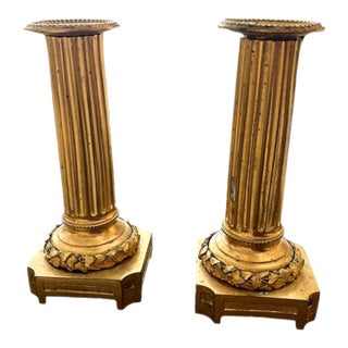 Pair of Neoclassical Fluted Column Candlesticks For Sale