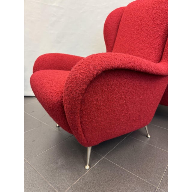 Set of Armchairs in Red Bouclè, 1950s For Sale - Image 4 of 13