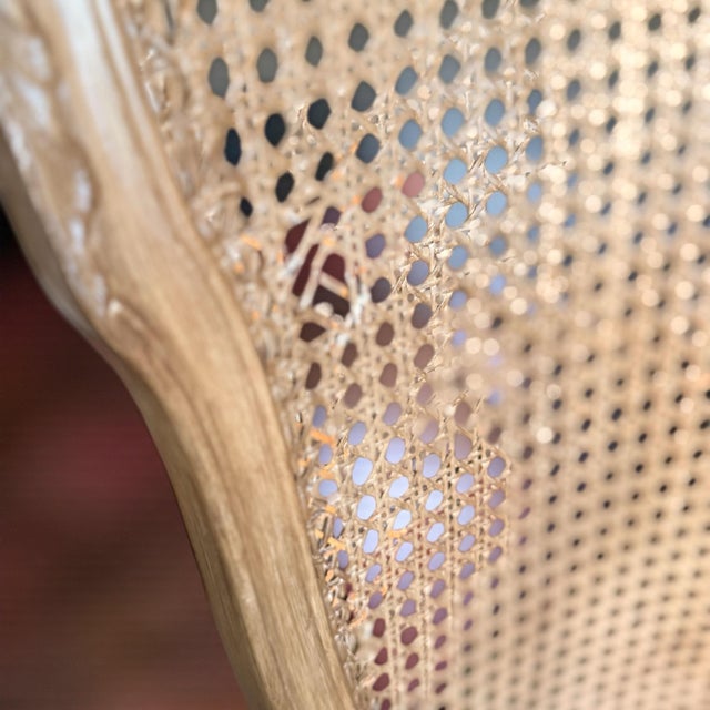 2000 - 2009 Pair French Louis XV Rosé Silk Velvet Woven Cane Back Accent Chairs For Sale - Image 5 of 11