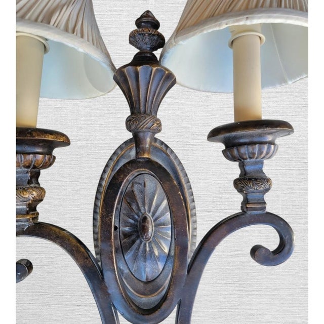 1990s Vintage Iron 2 Arm French Style Wall Sconce Lamp For Sale - Image 5 of 6