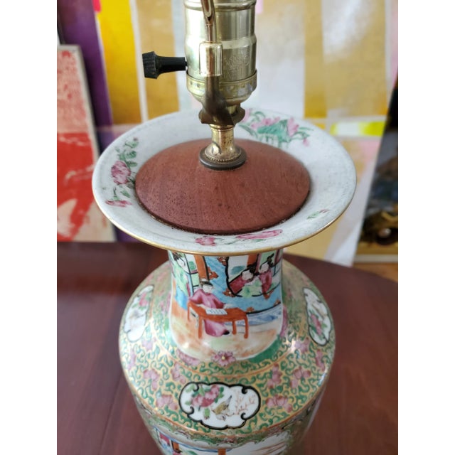 Ceramic Antique Chinese Porcelain Large Rose Medallion Lamp For Sale - Image 7 of 11