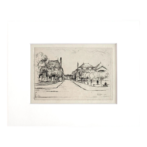 Antique 1920s Walter Church Etching, Richelieu Streetscape, France, EUC