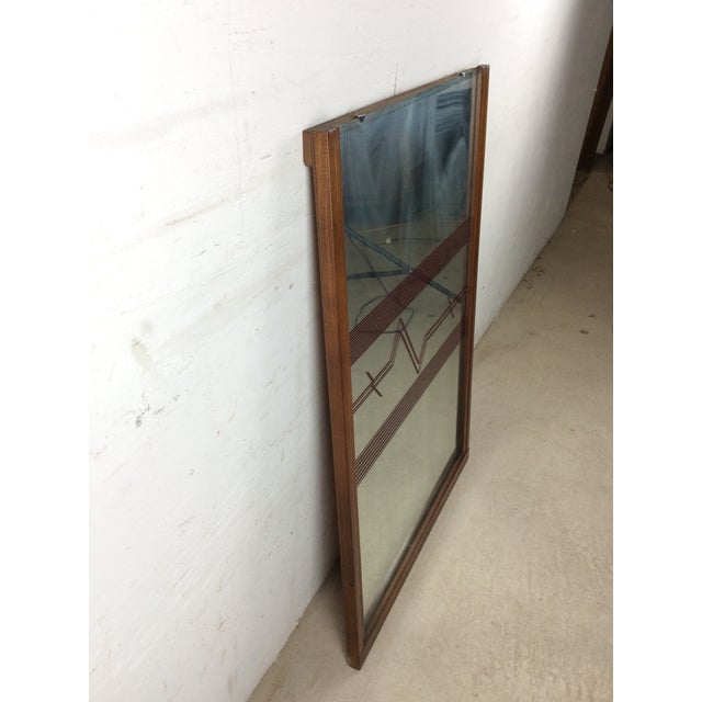 Mid Century Modern Tall Rectangular Wall Mirror With Unique Vinyl Printed Decal on Glass For Sale - Image 11 of 17