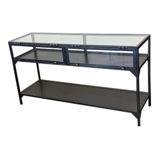 Crate & Barrel Ventana Iron + Glass Console For Sale