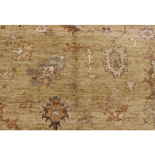 Large Angora Oushak Turkish Rug in Warm Colors of Taupe Soft Gold Brown Cream For Sale - Image 9 of 12