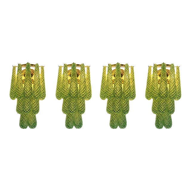 Graniglia Green “Conchiglie” Murano Glass Gold Wall Sconce by Simoeng Lot of 4 For Sale