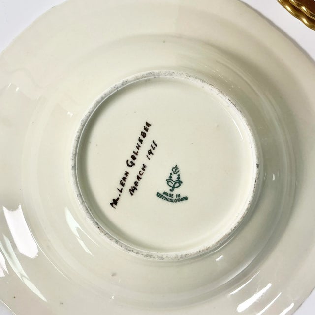 1961 Vintage Boho Chic Hollywood Regency Majolica Czechoslovakia Porcelain Gilded Bowls - Set of 6. For Sale - Image 14 of 14