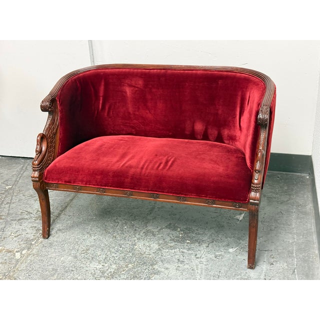 Red Laurel Crown Empire Swan Settee For Sale - Image 8 of 12