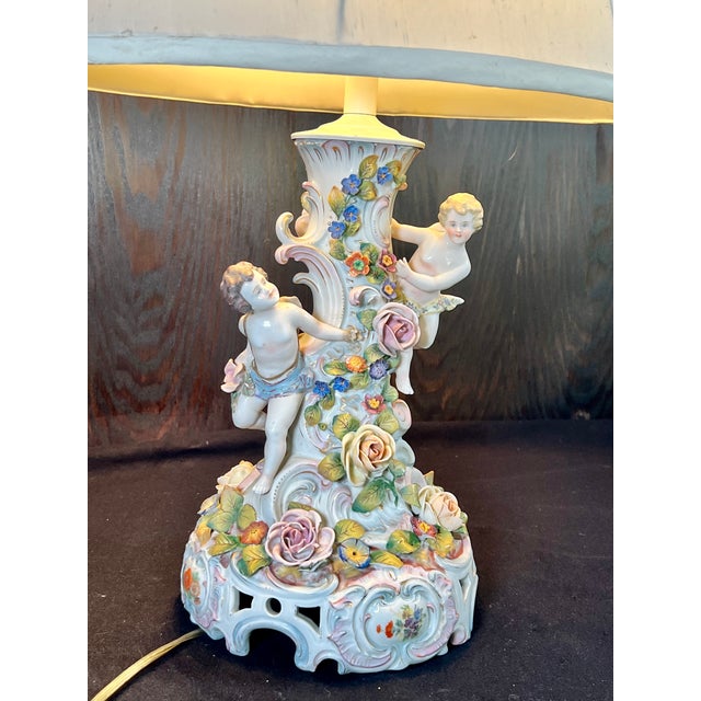 Vintage Rococo Style Porcelain Lamp With Two Cherubs For Sale - Image 9 of 14
