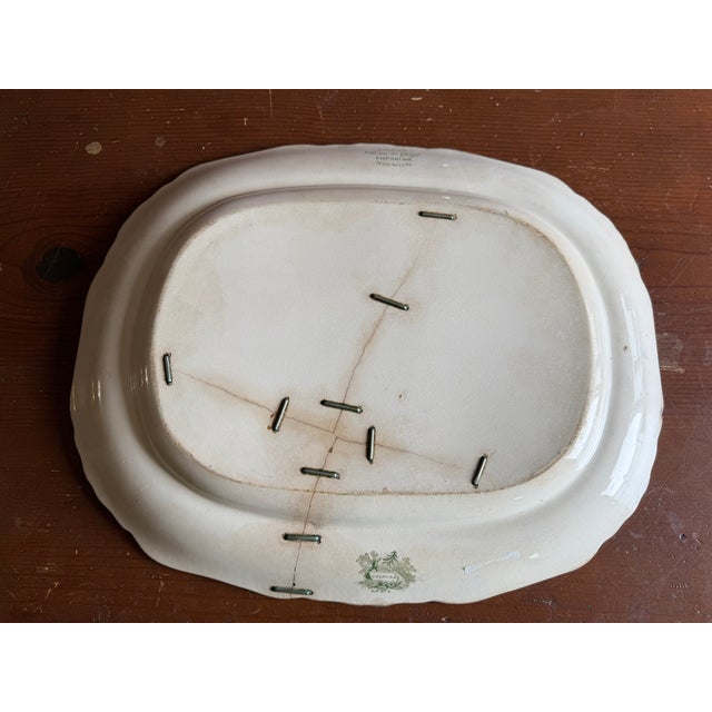 Antique Staffordshire Green Transferware Platter "Cologne" With Staple Repair, Circa 1830's For Sale - Image 14 of 14