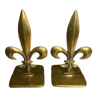 Vintage French Fleur De Lis Solid Brass Bookends - a Pair For Sale