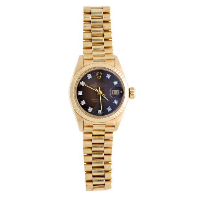 Metal Vintage Rolex 6917 Datejust Presidential 26mm Brown Diamond Dial Gold Watch For Sale - Image 7 of 17