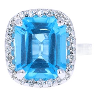5.51 Carat Blue Topaz Diamond 14 Karat White Gold Ring, Size 7 For Sale