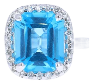 5.51 Carat Blue Topaz Diamond 14 Karat White Gold Ring, Size 7