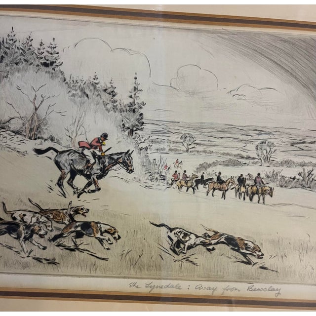 Vintage Tom Carr 6/75 Colored Edition Etching of a Hunt Scene With