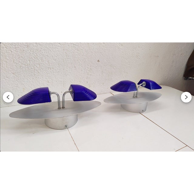 Blue Art Deco Indigo Murano Glass Sconces, 1980s, Set of 2 For Sale - Image 8 of 11