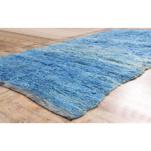 Sky Blue Vintage Beni Mrirt Moroccan Rug, 05'04 X 11'08 For Sale - Image 8 of 10