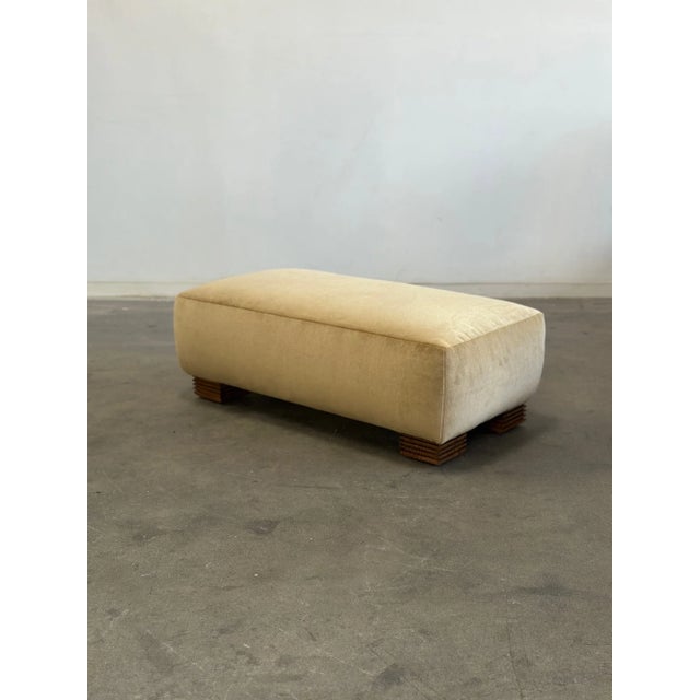 W41 D21 H15 SH16.22 Minimal ottoman with a subtle details. Unit features a slight belly on the sides and on the surface....