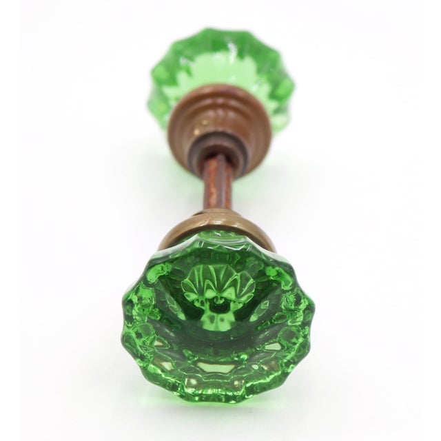 Mid 20th Century Pair of Vintage Fluted Green Glass Door Knobs For Sale - Image 5 of 5
