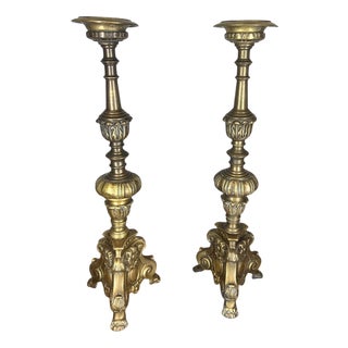 Vintage French Style Brass Ornate Candleholders, Set of 2 For Sale