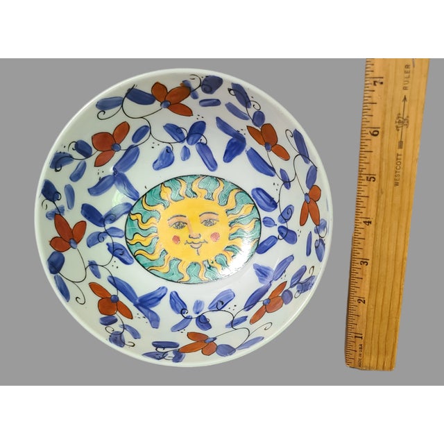 Vintage Wbi Chinoiserie Happy Sun Face Floral Colorful Hand Painted Bowl For Sale - Image 6 of 7