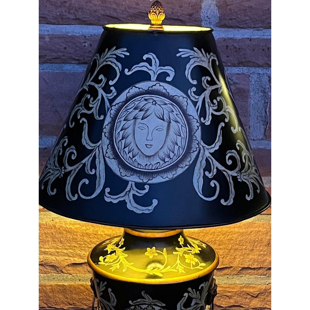 Vintage Ceramic and Metal Shade Table Lamp in the style of Versace, 1990s For Sale - Image 10 of 12