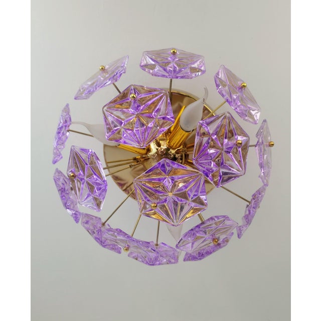 Vintage Prismatic Sputnik Chandelier Mid-Century Modern Sputnik Flush Mount Purple Diamond-Cut Glass Lighting For Sale - Image 6 of 12