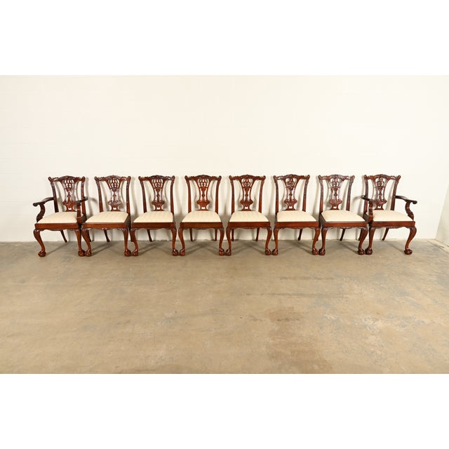 English Baker Furniture Style Chippendale Carved Mahogany Dining Chairs, Set of Eight For Sale - Image 3 of 16