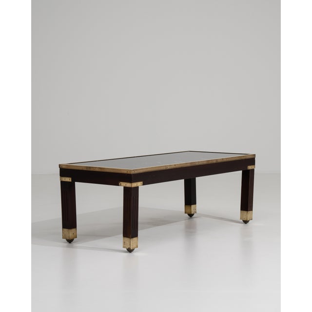 1960s Wood & Brass Coffee Table With Glass Covered Relief Of Galloping Horses For Sale - Image 12 of 13