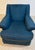 Custom Ethan Allen Rolled-Arm Skirted Armchair in Navy With Rope Trim For Sale In Providence - Image 6 of 9