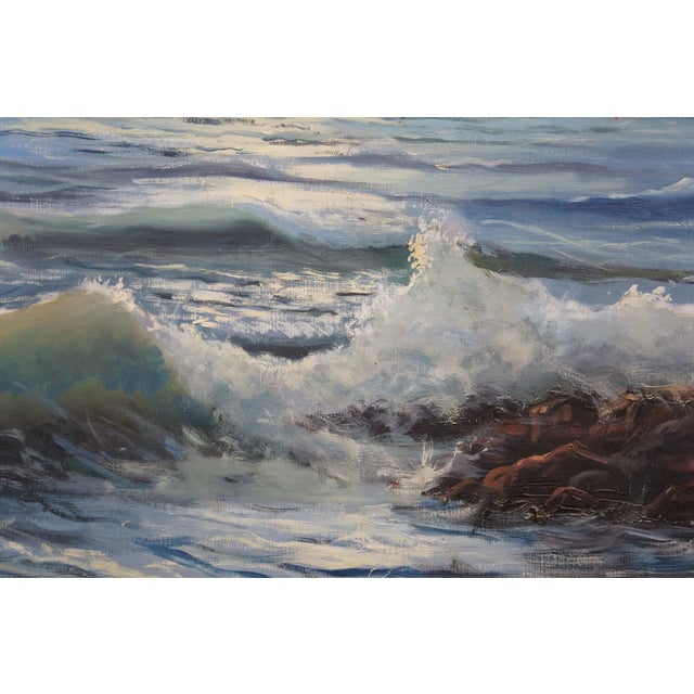 Vintage v Blanch Costa Brava Spanish Coastal Seascape Oil Painting 37" For Sale - Image 10 of 12