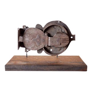 Early Continental Hand Forged and Chased Iron Cabinet Lock on Stand For Sale