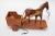 Ca. 1930s/1940s primitive carved wooden horse pulled cart with string reins, a cotton mane, and inset glass eyes. Crude...
