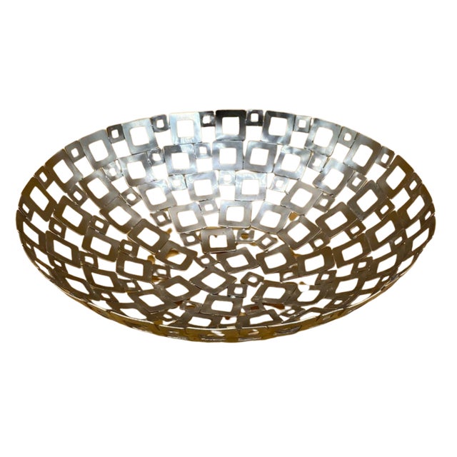 Brutalist Vintage Large Brutalist Silver-Plated Openwork Fruit Bowl For Sale - Image 3 of 4
