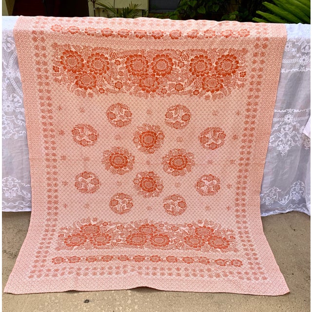 Vintage Damask Floral Texture Home Accent Textile, Bedspread,/Throw Blanket For Sale - Image 4 of 8