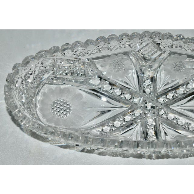 1920s Antique American Brilliant Cut Crystal Oval Dish W/Floral Details For Sale - Image 5 of 12