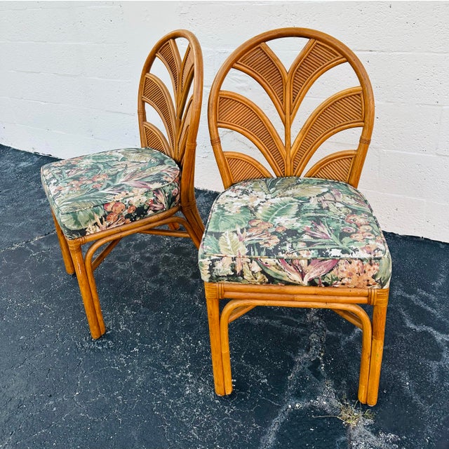 Wood Vintage Pencil Reed Rattan Dining Chairs - A Pair For Sale - Image 7 of 10