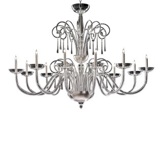 Huge Venetian Elegant Transparent “Curls” Murano Glass Chandelier For Sale
