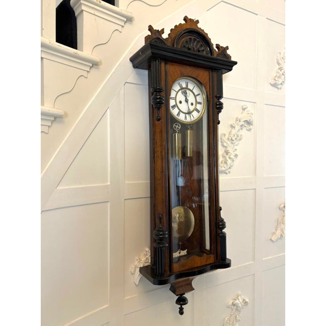 Late 19th Century Antique Vienna Walnut Double Weight Wall Clock, 1880 For Sale - Image 5 of 13