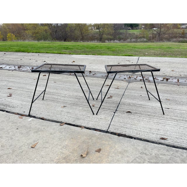 Vintage Woodard mesh iron patio stacking tables (pair) Good overall vintage condition. 17.5" tall 18 x 15" tops