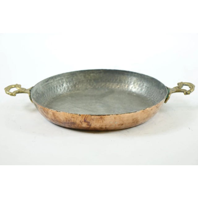 Rustic Mid 20th Century Hammered Copper Pan with Brass Handles For Sale - Image 3 of 4