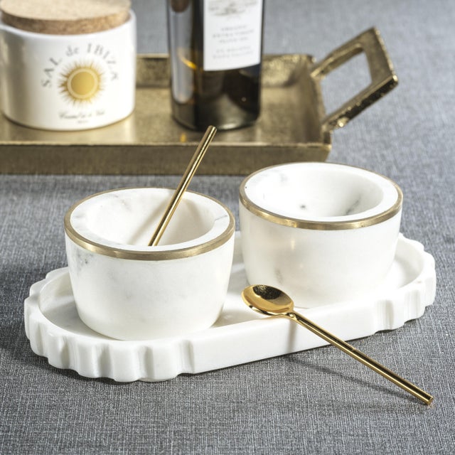 Contemporary Calacatta Marble Condiment Set For Sale - Image 3 of 5