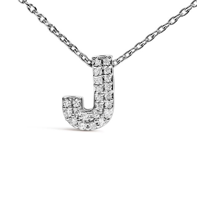 Contemporary 10K White Gold Diamond Accent "J" Initial Bubble Pendant Necklace For Sale - Image 3 of 5