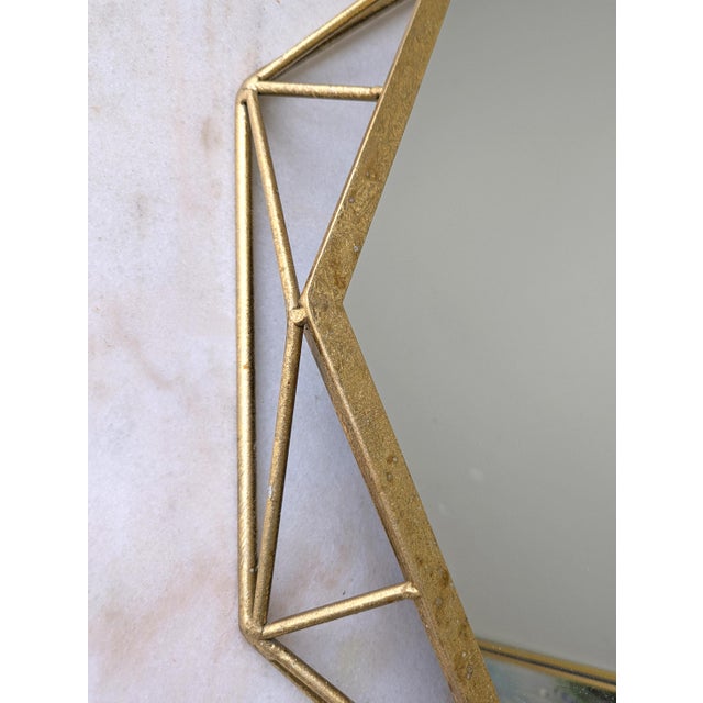 Glass Modern Octagonal Lattice Frame Gold Mirror For Sale - Image 7 of 8